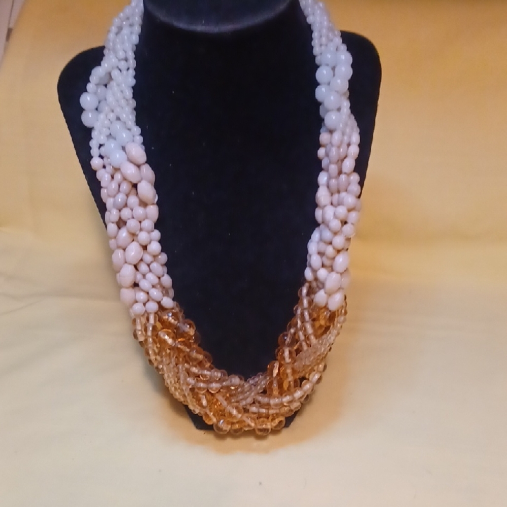 Multi-Strand Peach Glass Bead Necklace